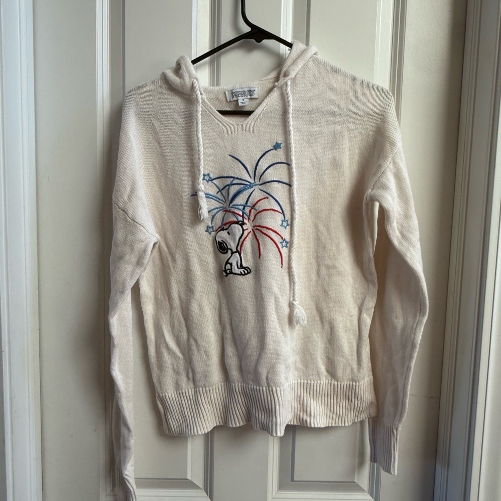 Peanuts Cream Hoodie Sweater with Embroidered Snoopy